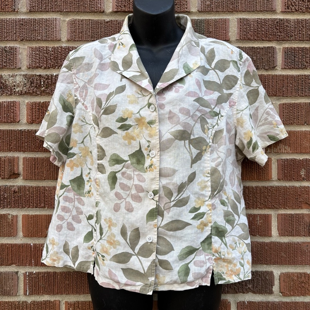 Vintage Jamaica Bay Linen Floral Tropical Button Up Shirt Size XL Single stitch